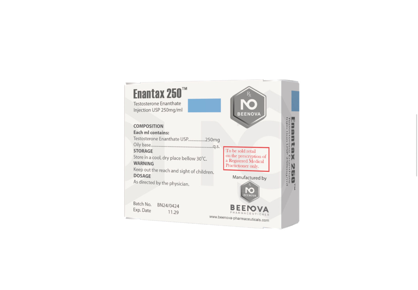 TESTOSTERONE ENANTHATE 250/1ml (ENANTAX250)-ტესტოსტერონ ენანტატი (10AMPOULS) BEENOVA