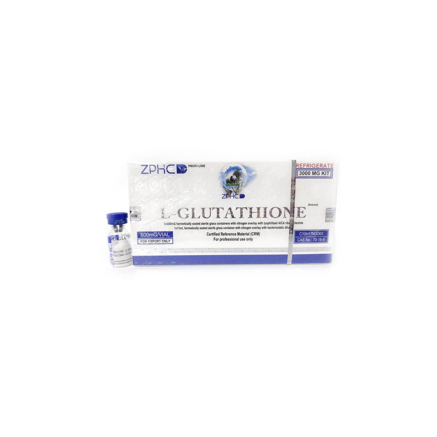 L-GLUTATHIONE ZPHC პეპტიდი 3000mg Kit (5X600 mg Vials+ Diluent)