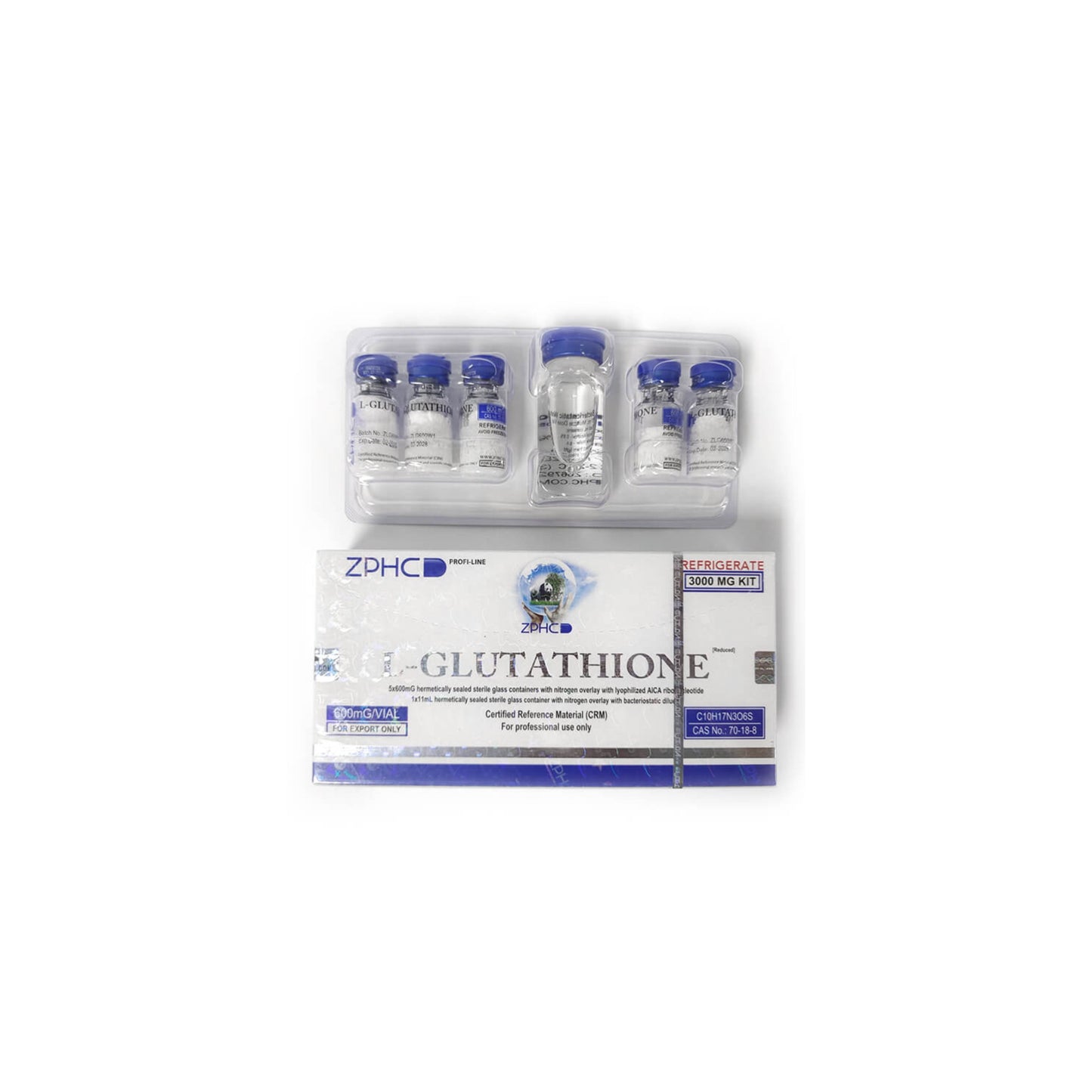 L-GLUTATHIONE ZPHC პეპტიდი 3000mg Kit (5X600 mg Vials+ Diluent)